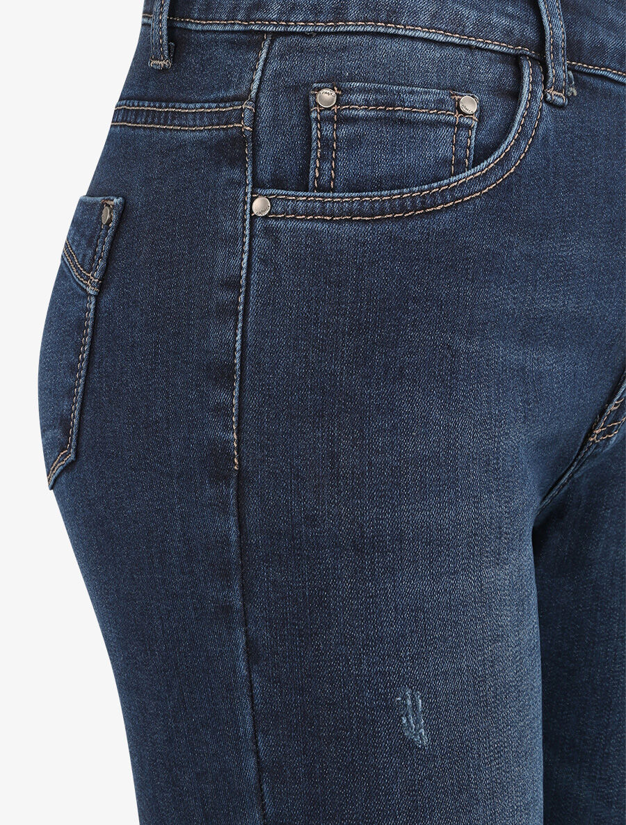 Jean grande taille skinny griffé à taille haute - Bleu foncé - 3