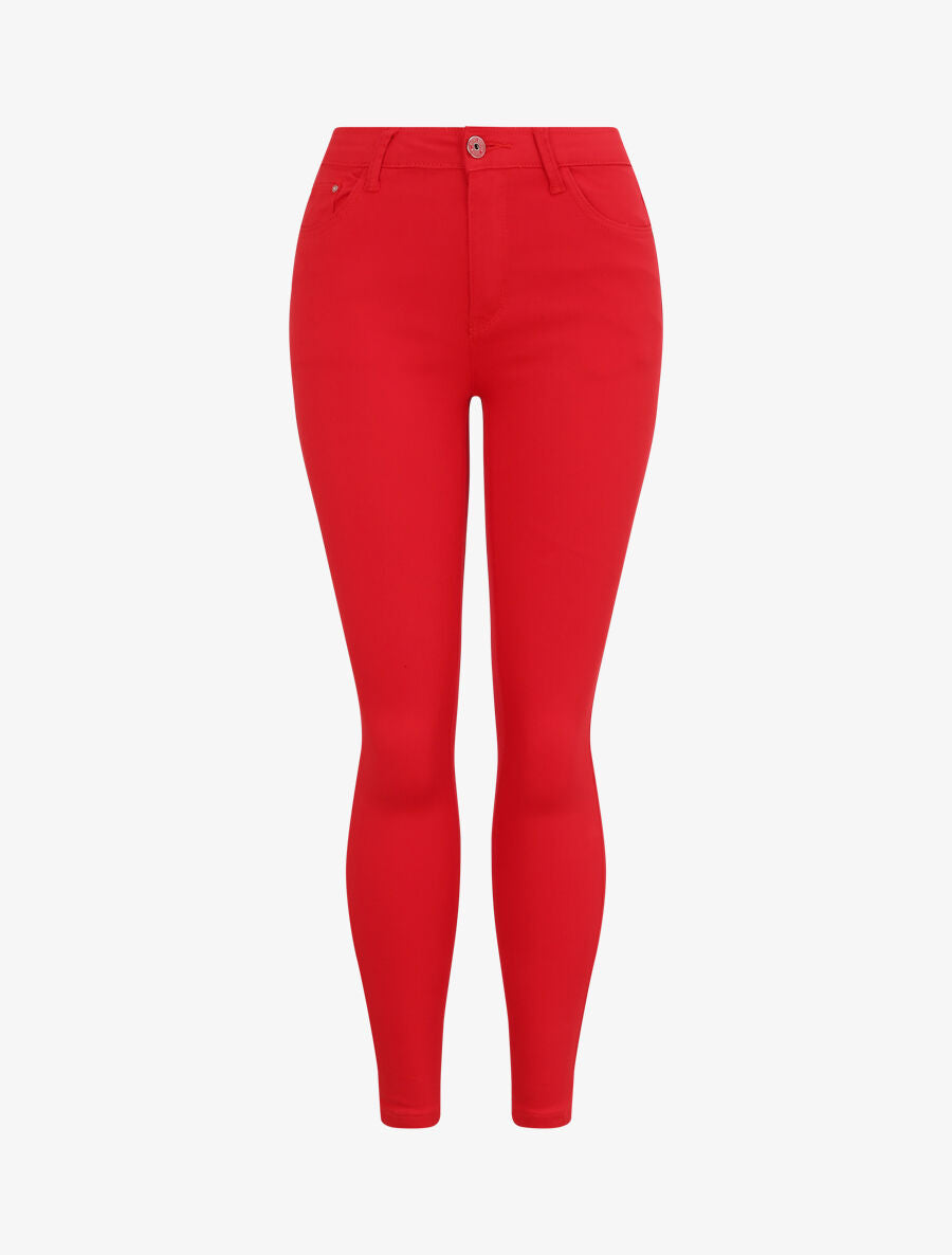 Jean skinny uni à taille haute - Rouge - 6