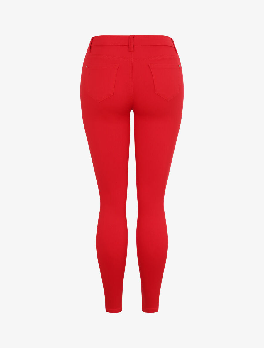 Jean skinny uni à taille haute - Rouge - 4