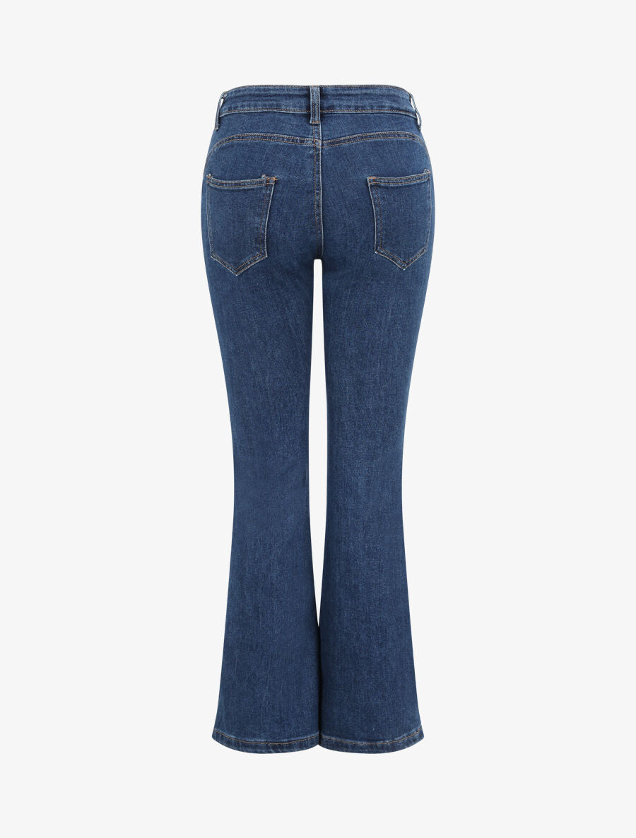 Jean flare taille haute à bords boutonnés - Bleu denim - 2