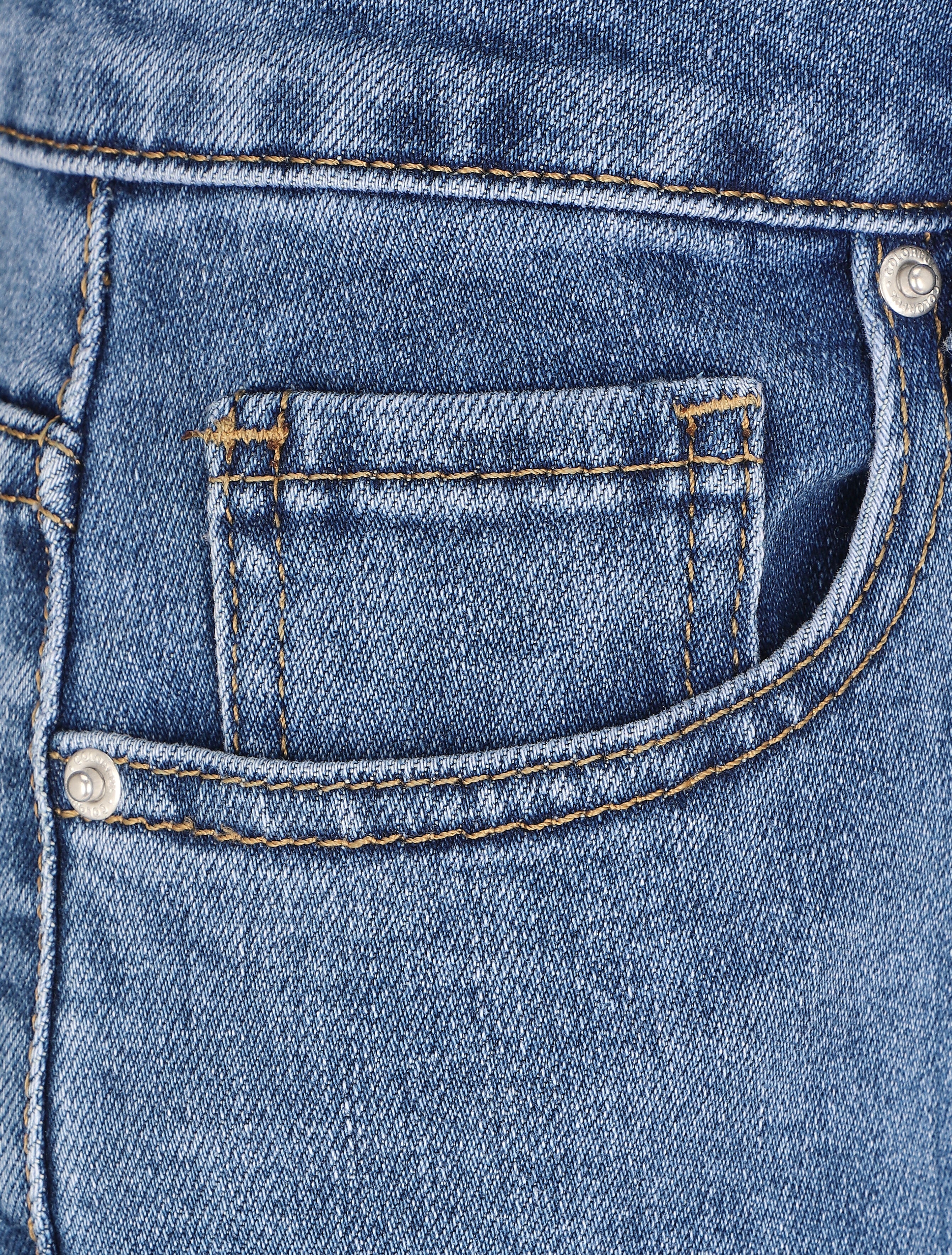 Jean mom fit à bas légèrement effiloché - Bleu denim - 3