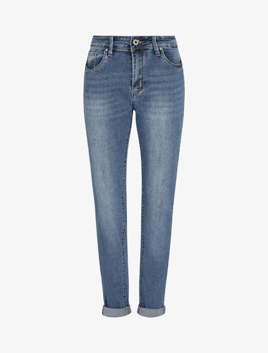 Jean push up coupe slim à revers - Bleu denim - 4