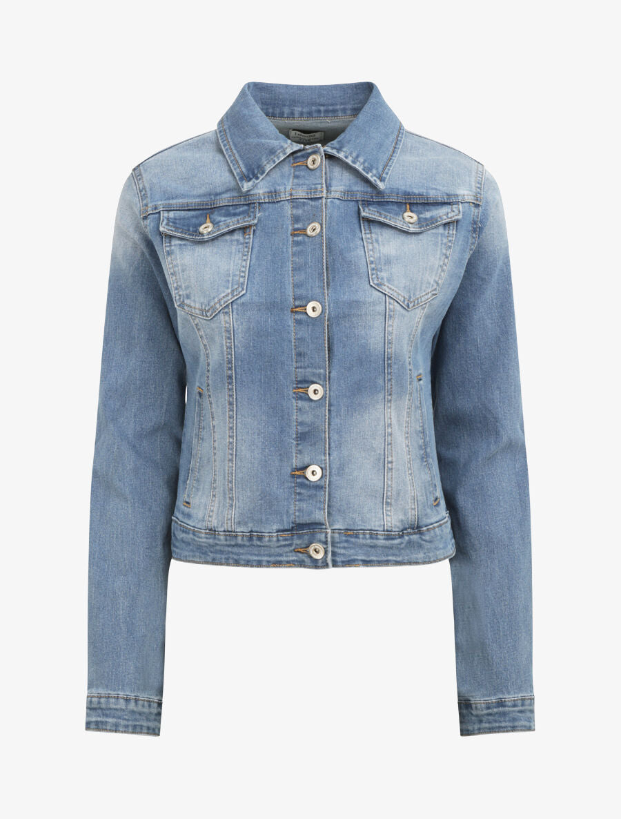 Veste en jean droite délavé - Bleu - 1
