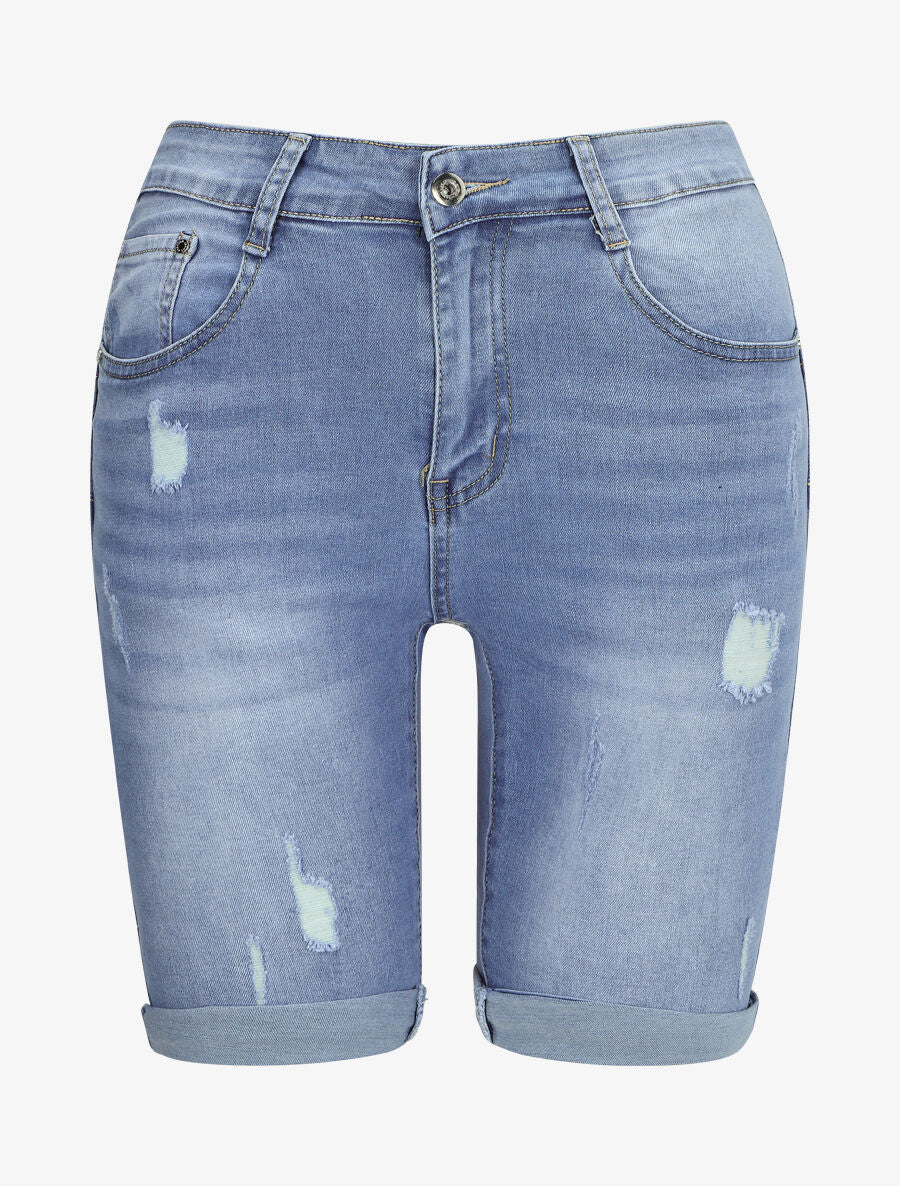 Bermuda push up déchiré - Bleu denim - 1