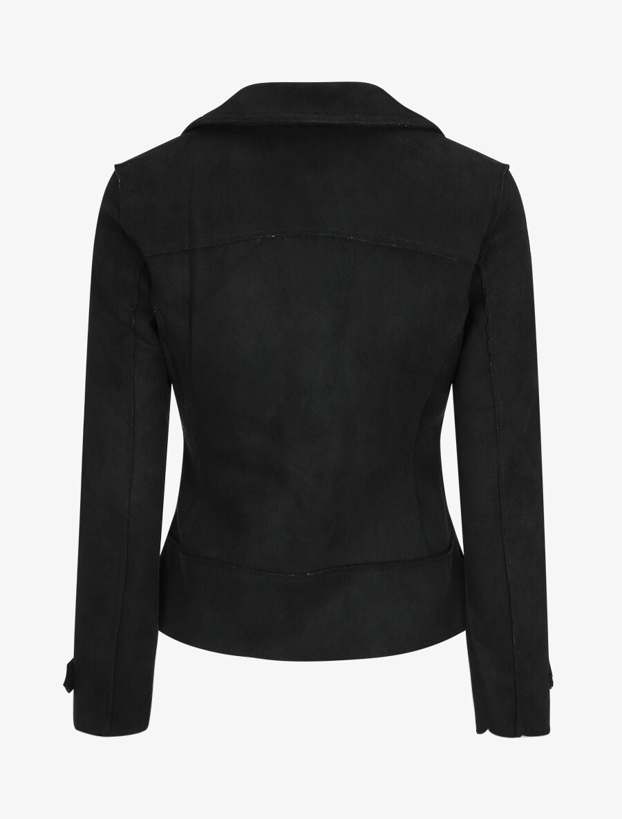 Veste style perfecto effet daim - Noir - 2