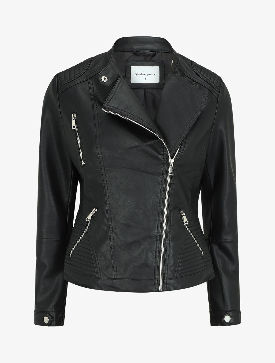 Veste en simili col montant - Noir - 1