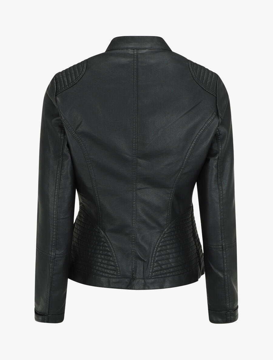 Veste en simili col montant - Noir - 2