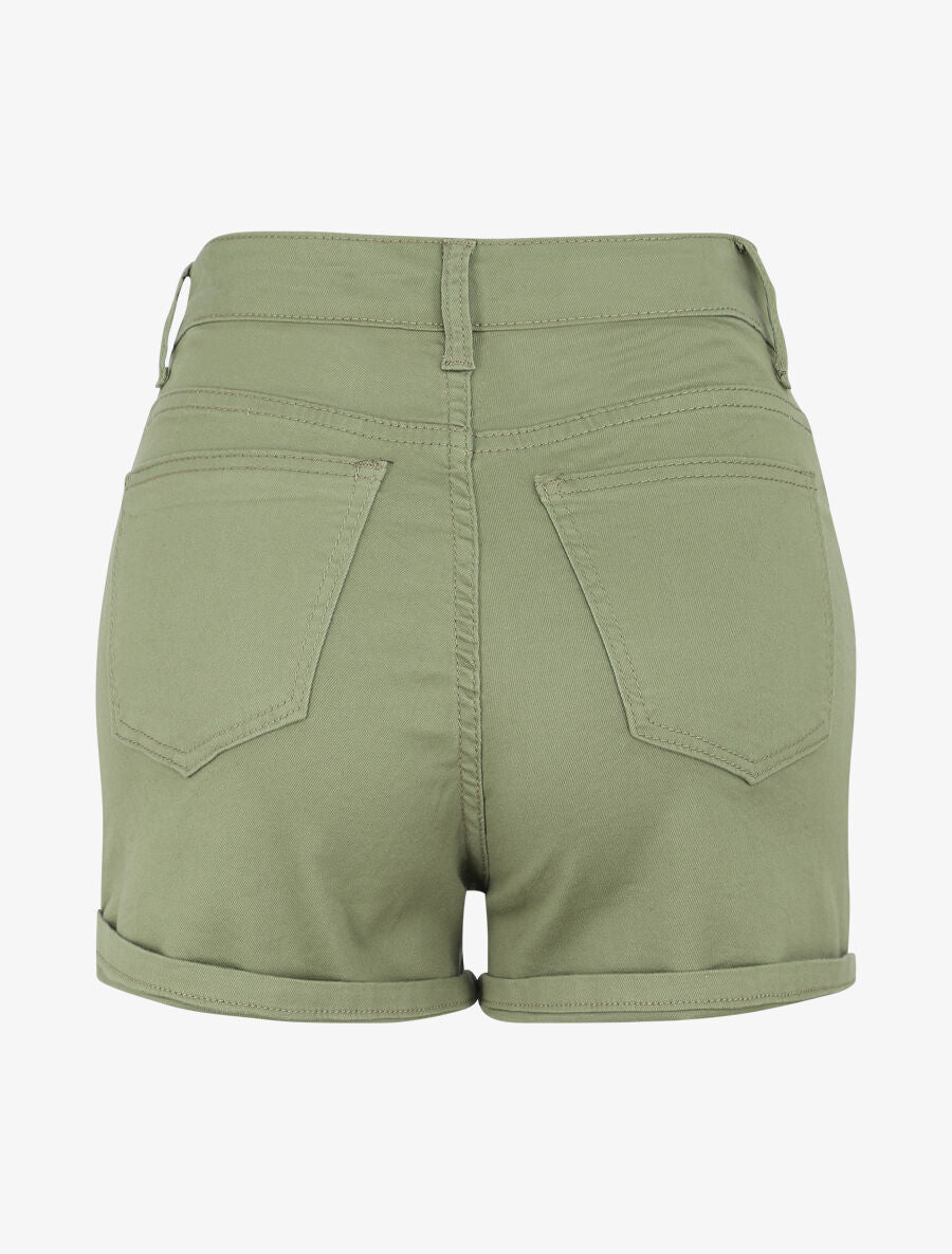 Short en jean à ourlets - Kaki - 2