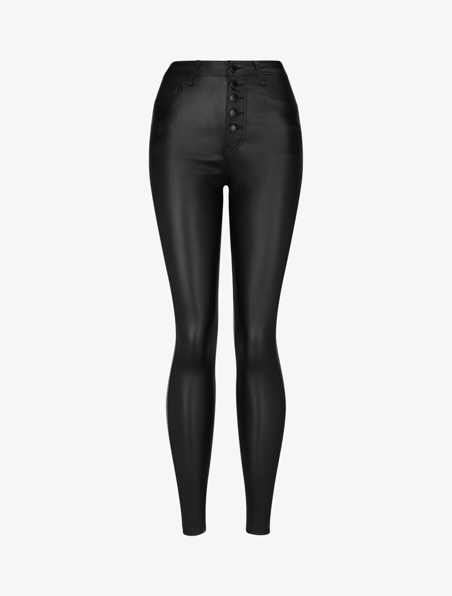 Jean skinny ciré push-up boutonnée - Noir - 1