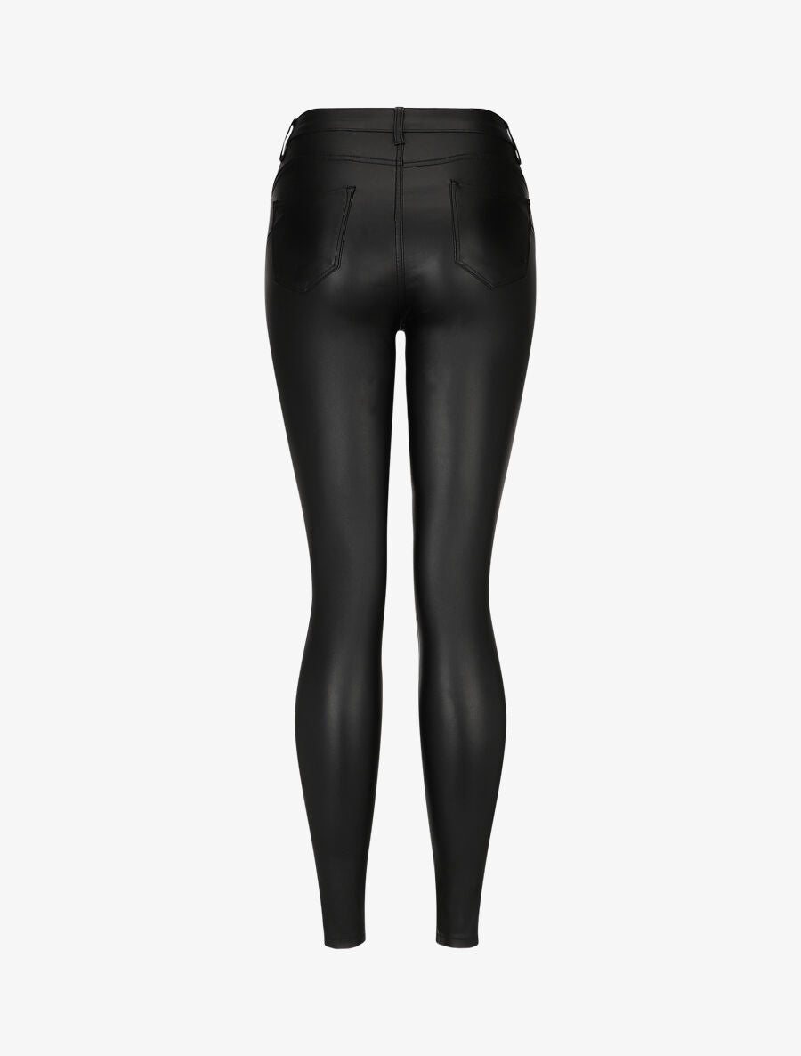 Jean skinny ciré push-up boutonnée - Noir - 2
