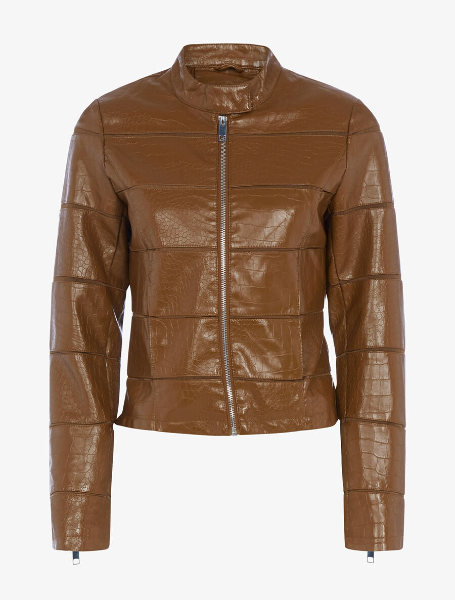 Veste effet croco à coutures ajourées - Marron - 3