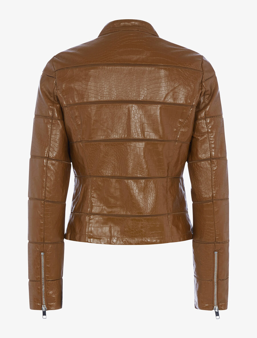 Veste effet croco à coutures ajourées - Marron - 2