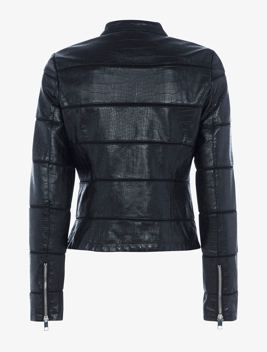 Veste effet croco à coutures ajourées - Noir - 2
