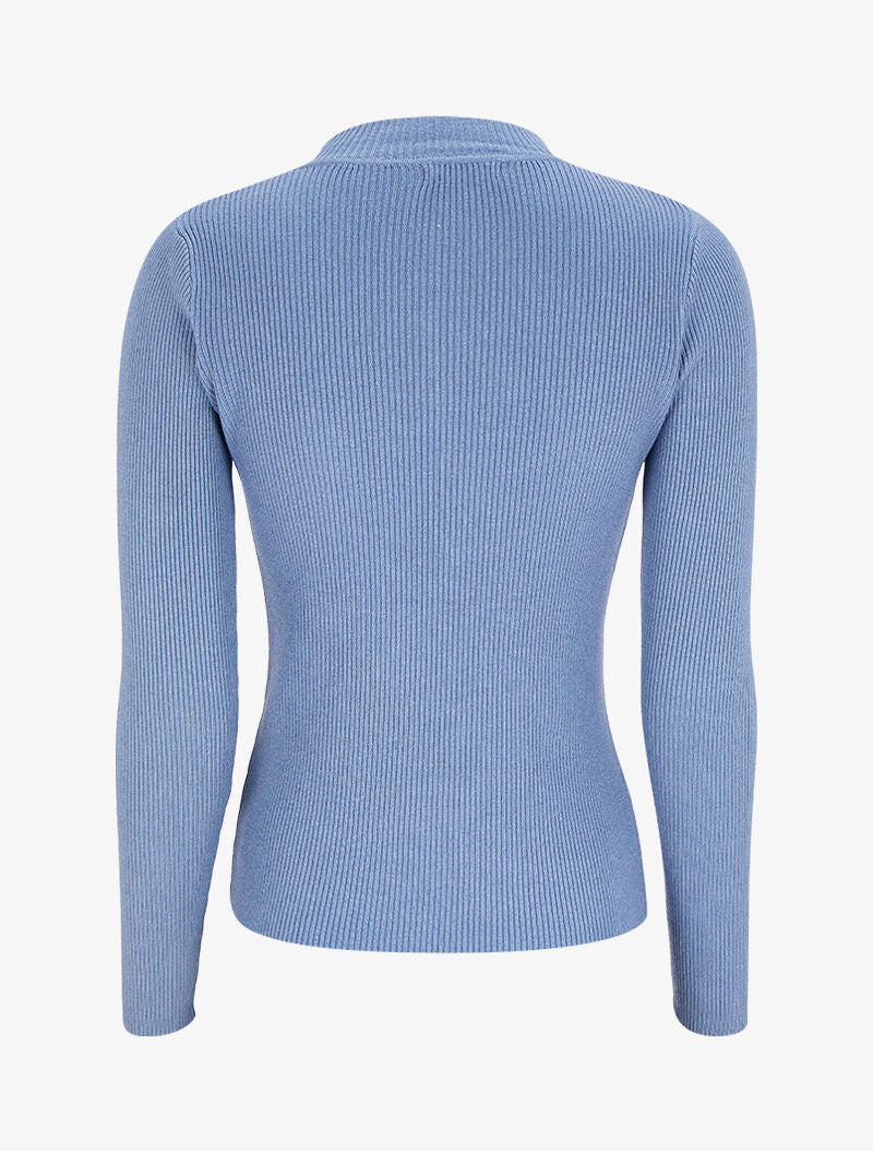 Pull col montant côtelé - Bleu - 2