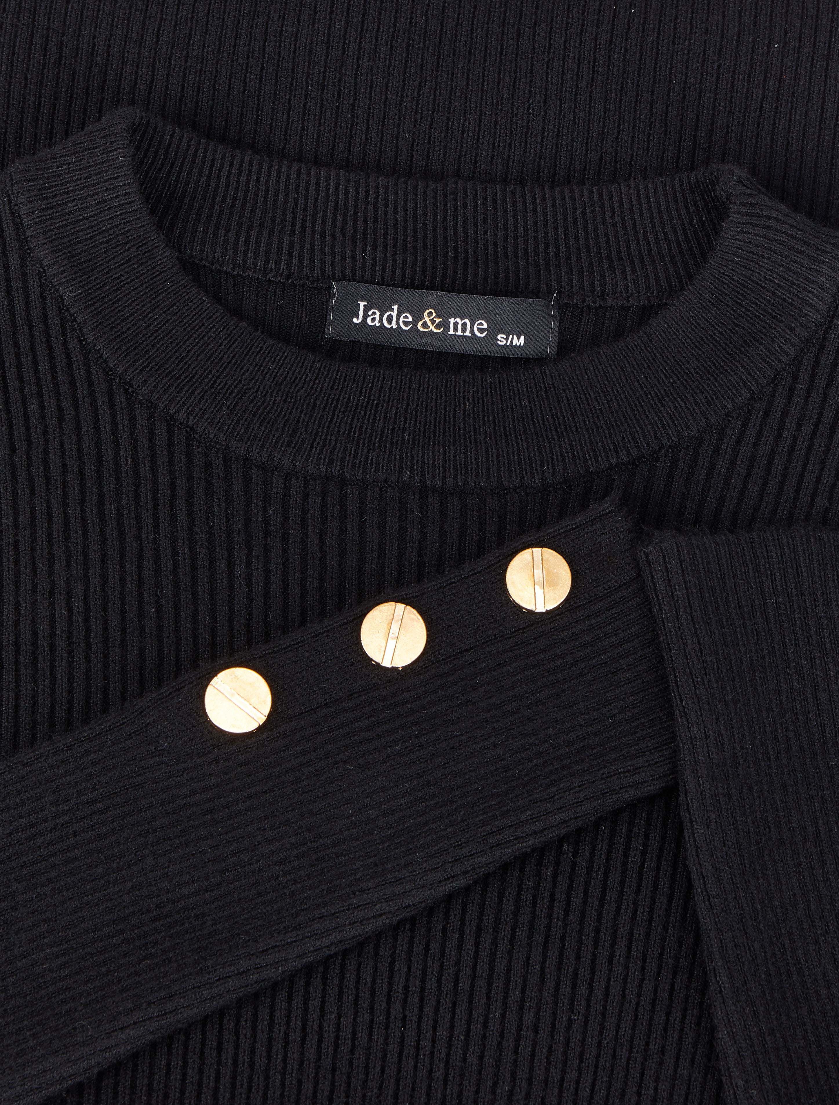 Pull côtelé basique à poignets boutonnés - Noir - 3
