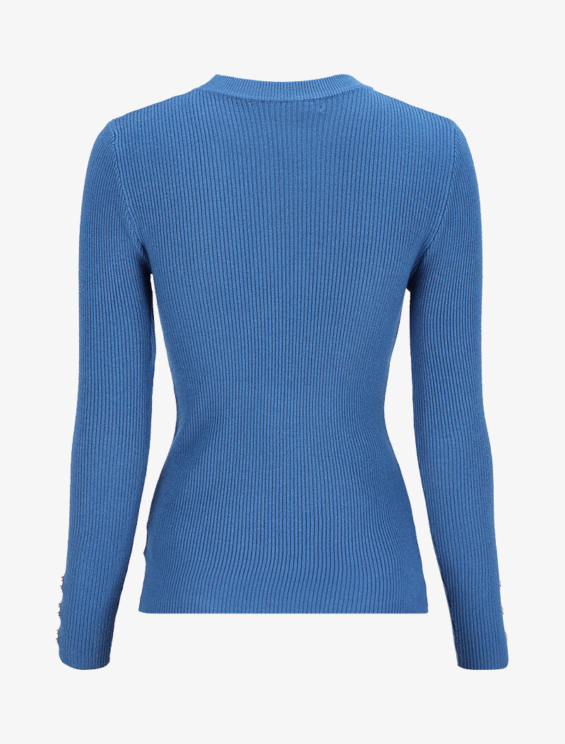 Pull côtelé basique à poignets boutonnés - Bleu - 3