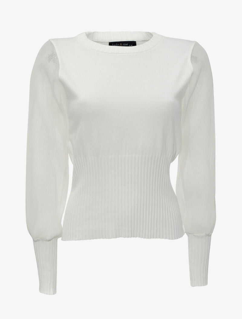 Pull à manches accordéon transparentes - Blanc - 1