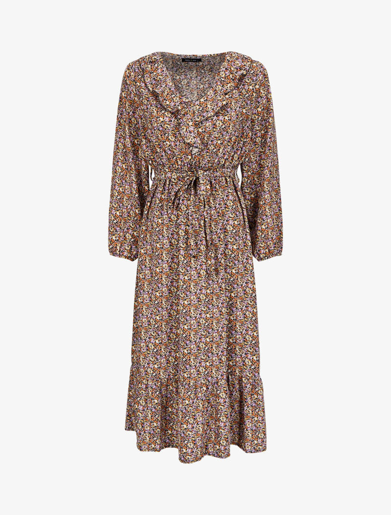 Robe imprimé fleuri à col V volanté - Noir - 4