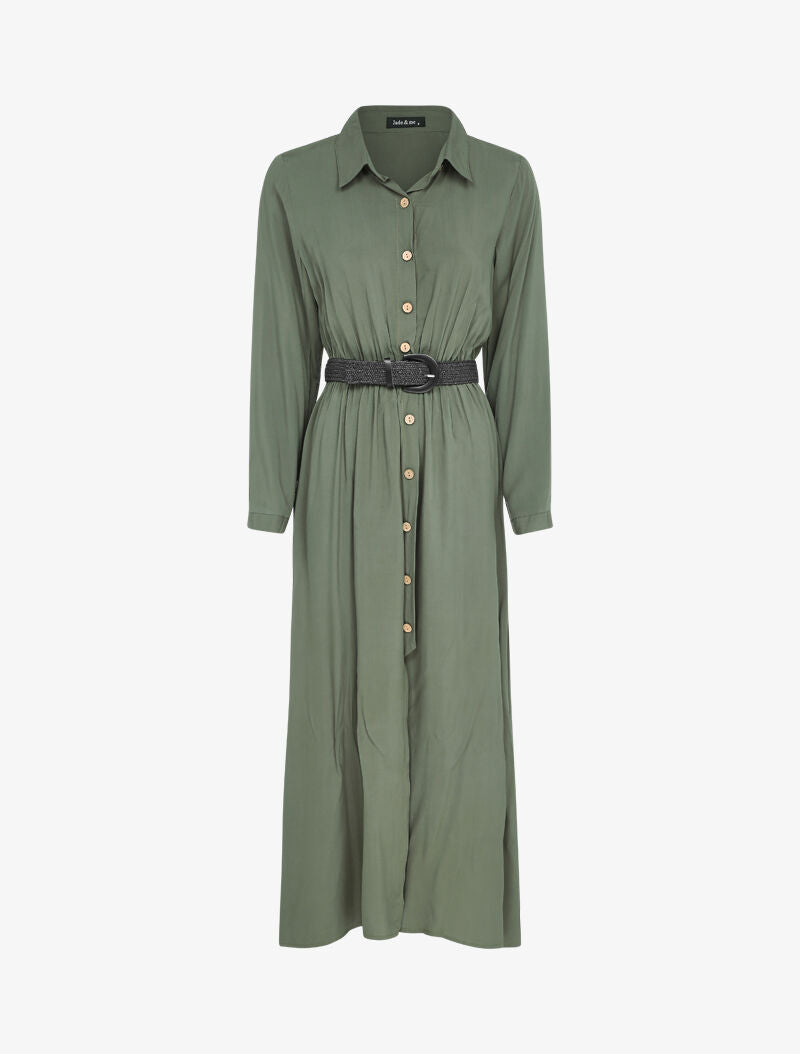 Robe longue à plis accordéons - Kaki - 4