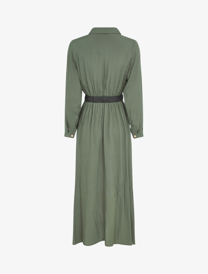 Robe longue à plis accordéons - Kaki - 2
