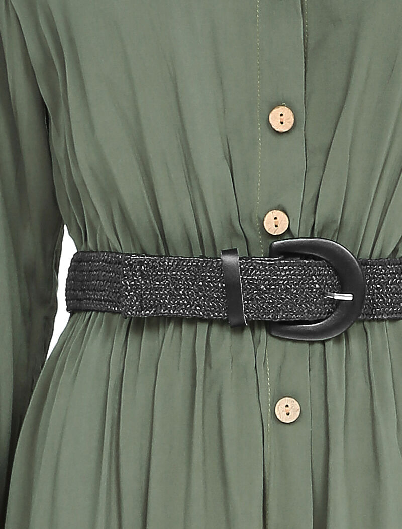 Robe longue à plis accordéons - Kaki - 3