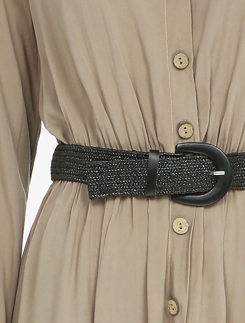 Robe longue à plis accordéons - Beige - 3