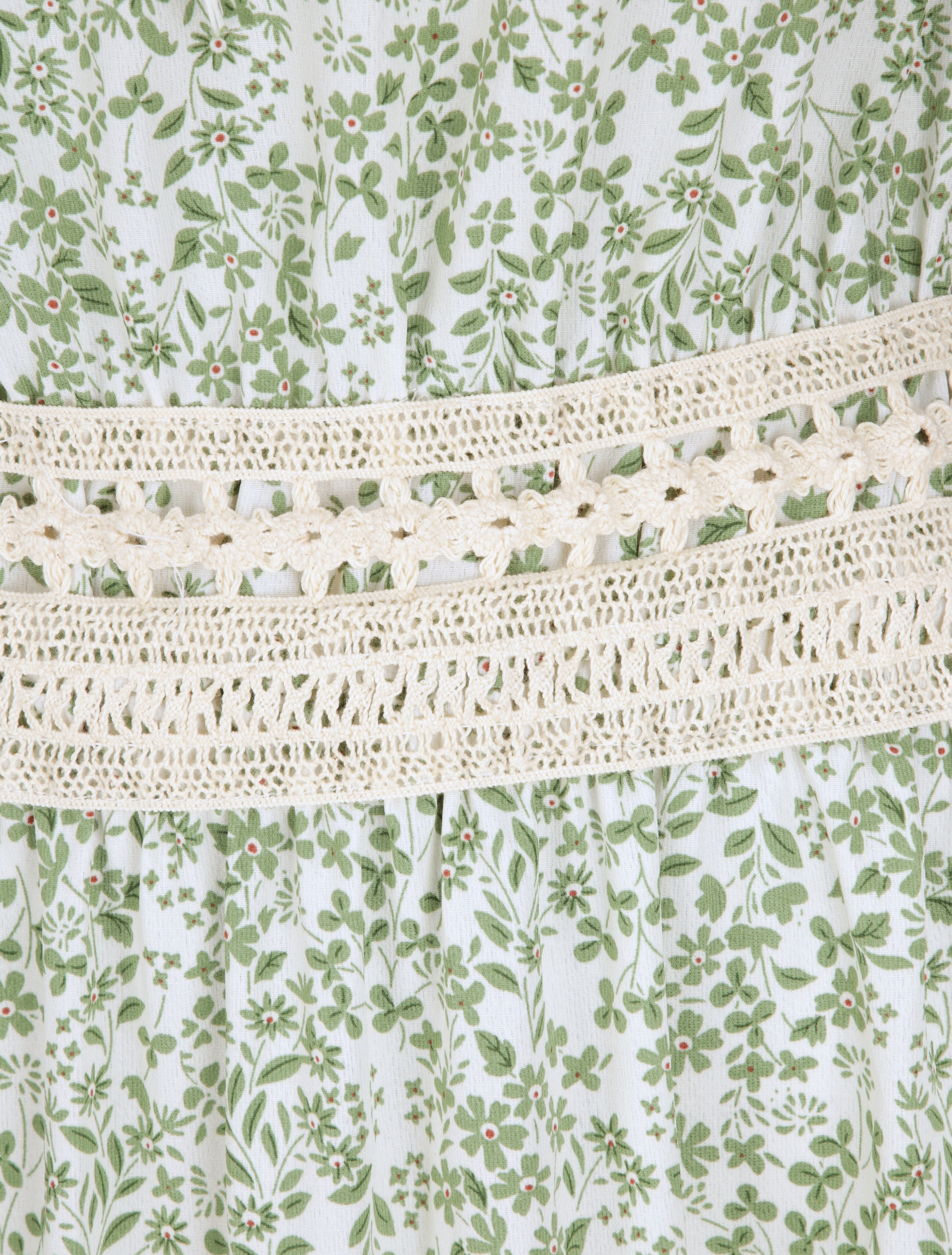 Robe longue à motifs fleuris et taille brodée - Vert d&