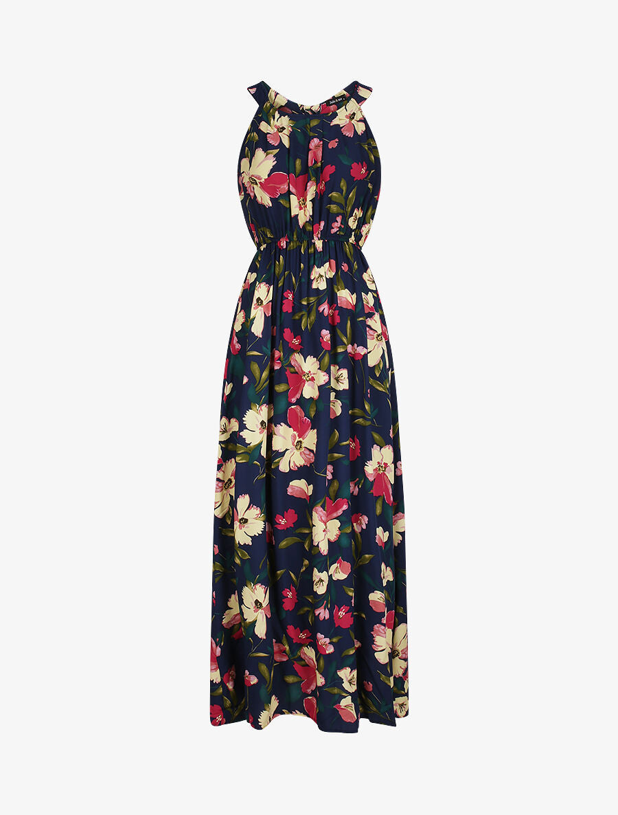Robe longue imprimée marguerites géantes - Marine/rose - 1