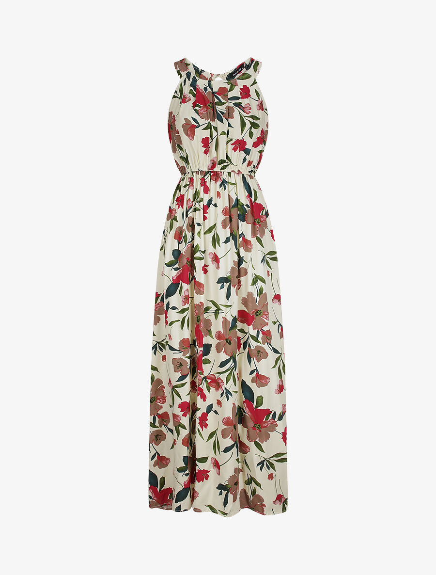 Robe longue imprimée marguerites géantes - Beige/rose foncé - 1