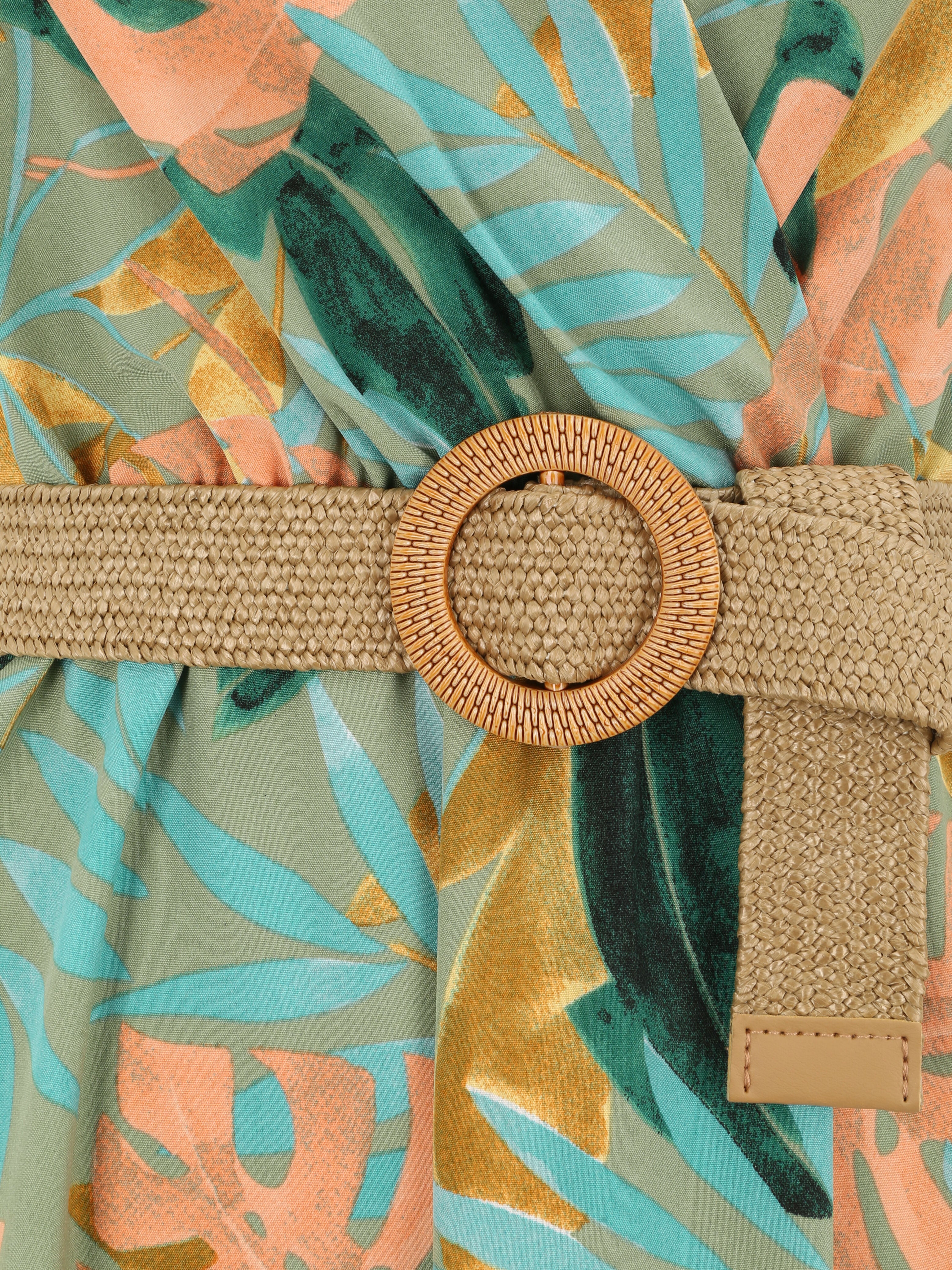 Robe longue empire sans manches imprimé tropical - Vert olive - 3