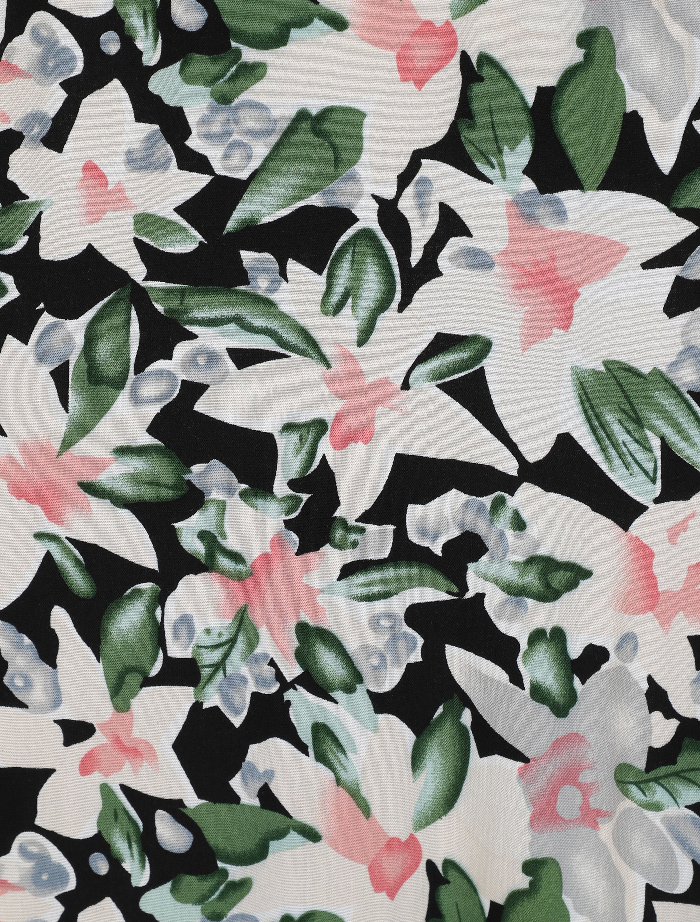 Robe longue empire à épaules volantées imprimé aquarelle florale - Noir - 3