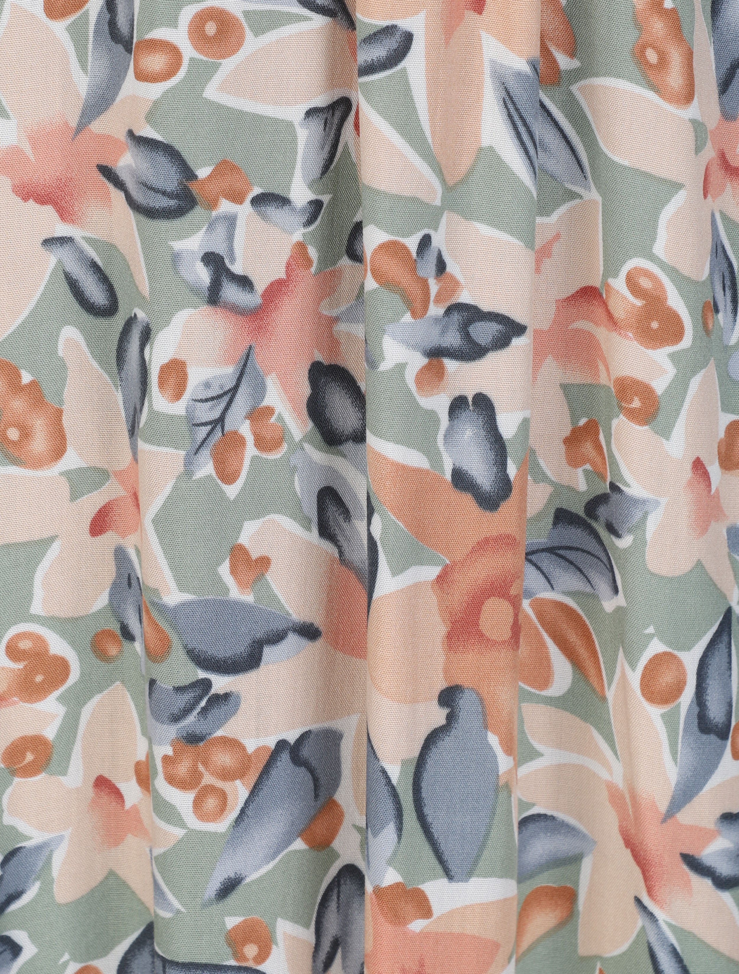 Robe longue empire à épaules volantées imprimé aquarelle florale - Vert olive - 3