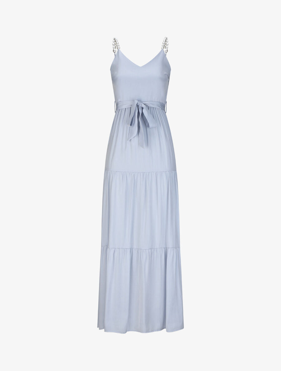 Robe longue empire unie à bretelles à perles - Bleu clair - 1