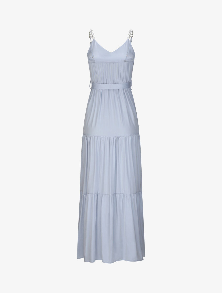 Robe longue empire unie à bretelles à perles - Bleu clair - 2