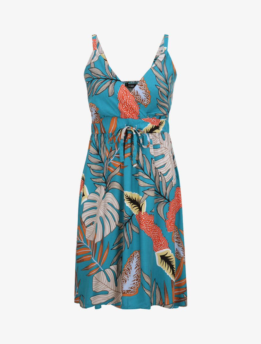 Robe patineuse imprimé feuilles exotiques - Vert - 1