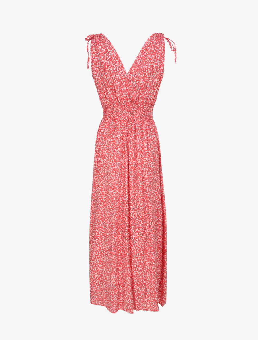 Robe longue cintrée imprimé petites fleurs - Rouge - 2