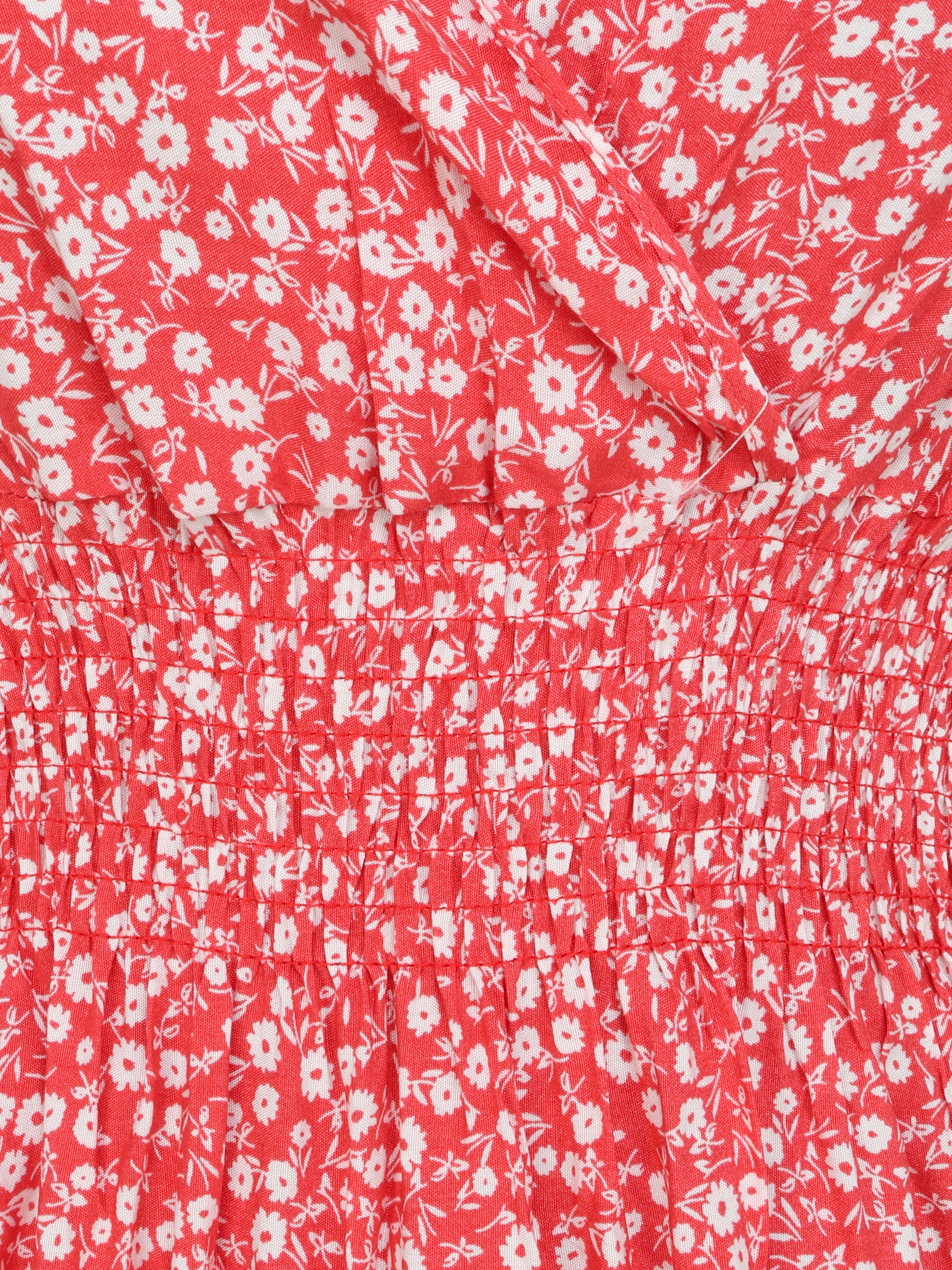 Robe longue cintrée imprimé petites fleurs - Rouge - 3