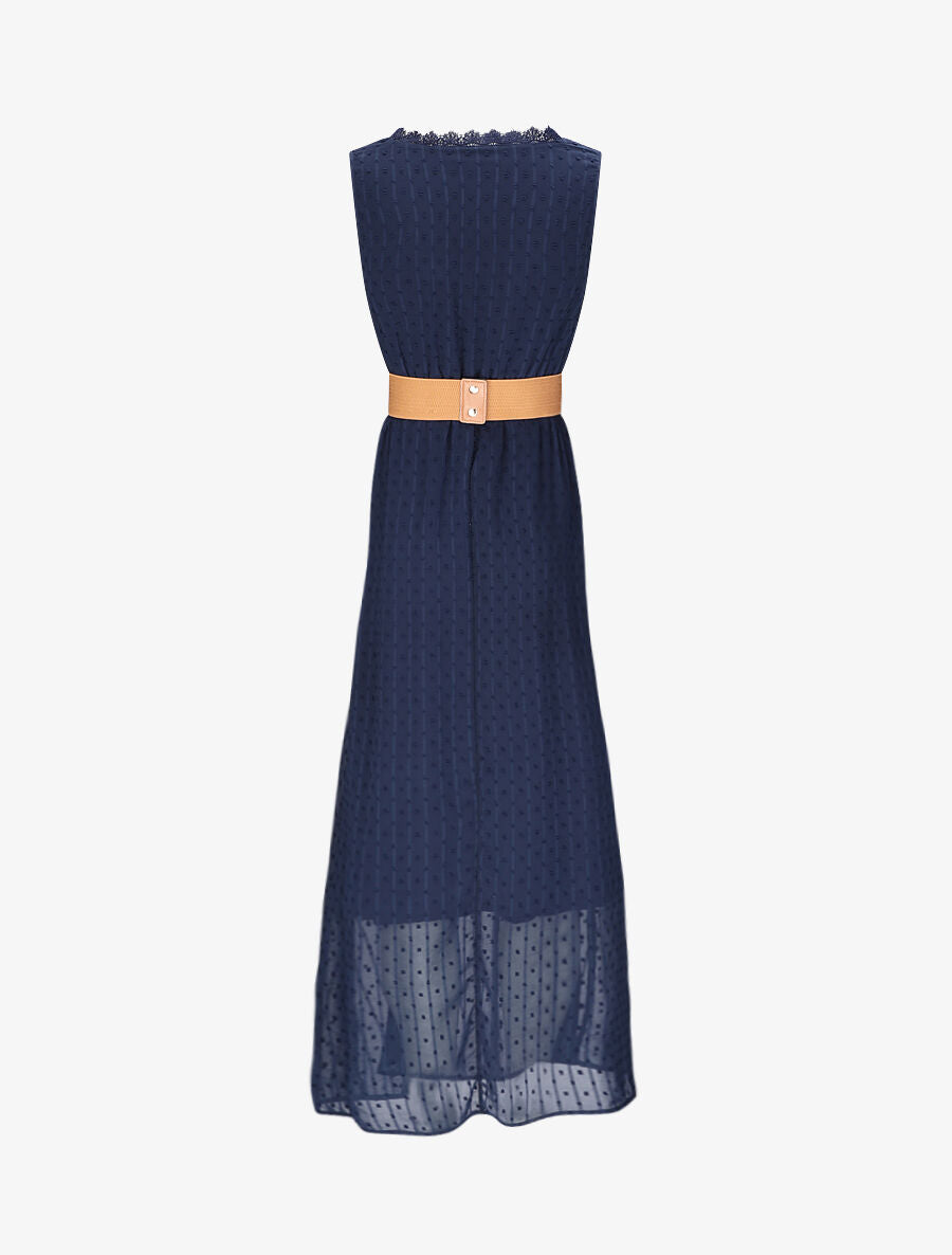 Robe longue empire unie en plumetis - Marine - 2