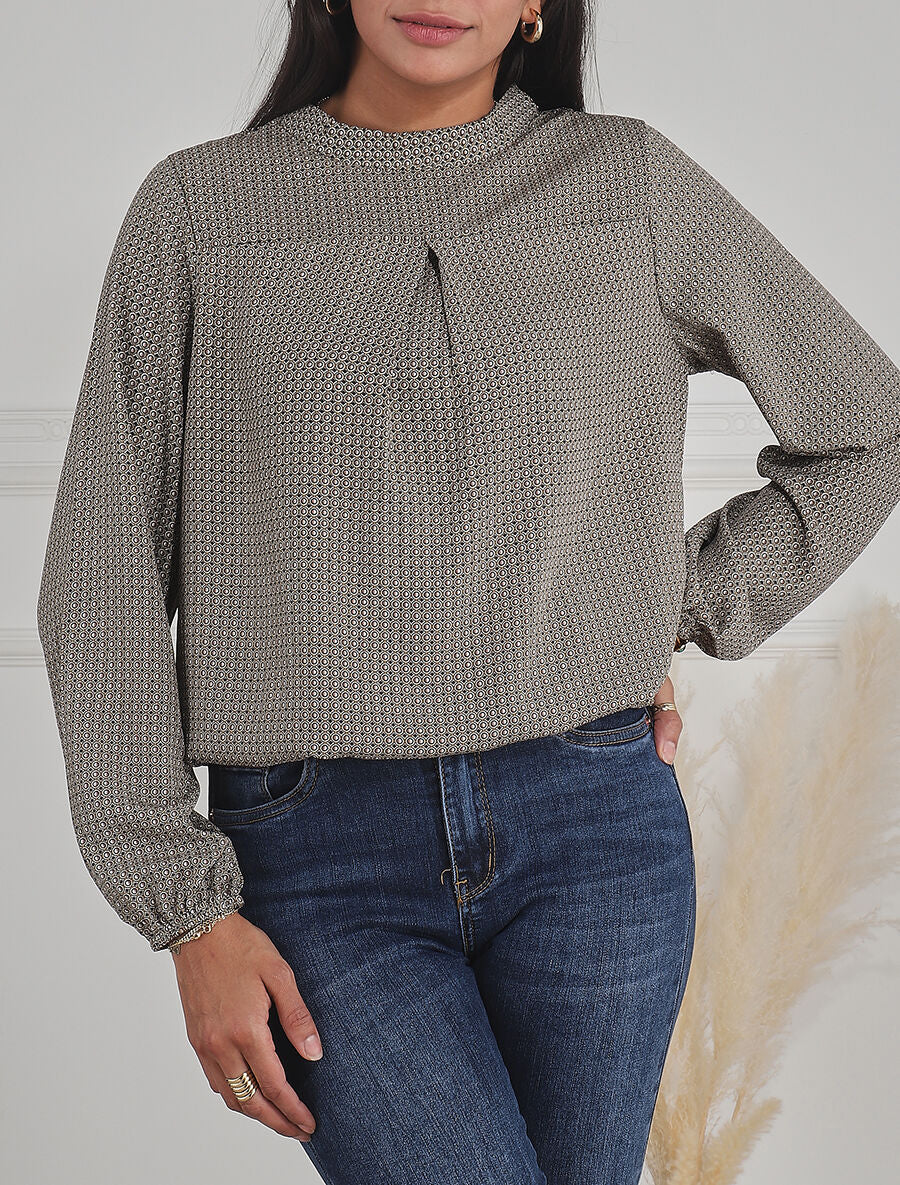Top fluide imprimé graphique - Vert gris - 4