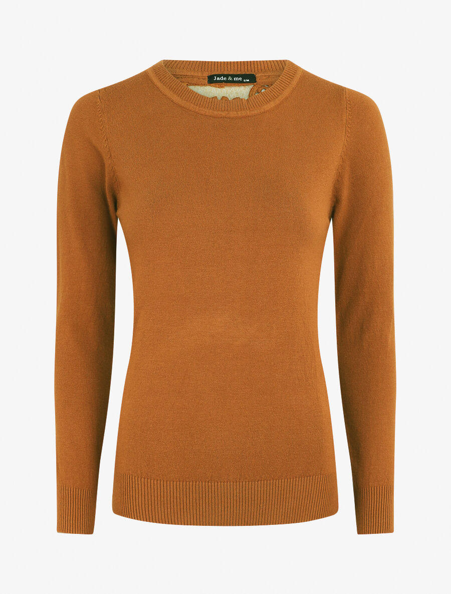 Pull à col rond et dos en dentelle - Camel - 2