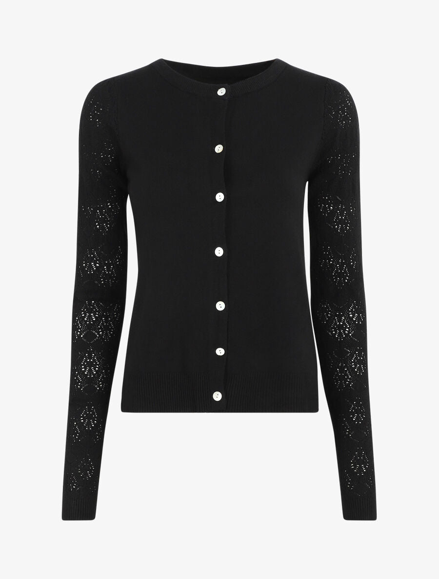 Gilet droit à manches en maille fantaisie - Noir - 1