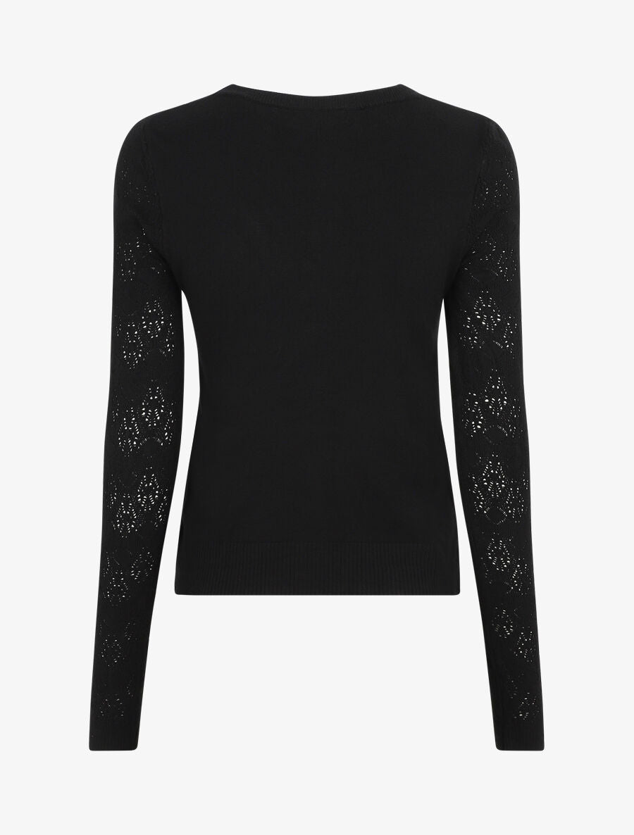 Gilet droit à manches en maille fantaisie - Noir - 2