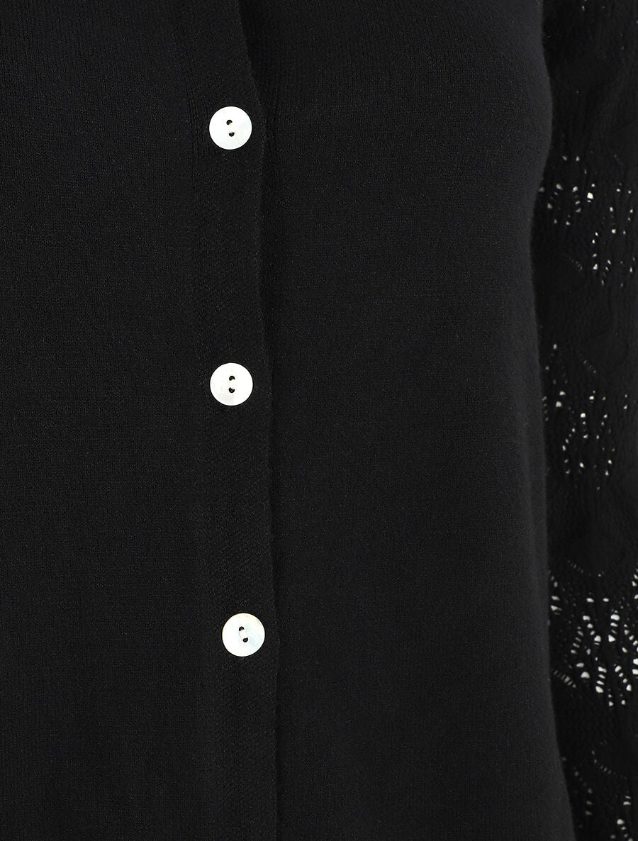 Gilet droit à manches en maille fantaisie - Noir - 3