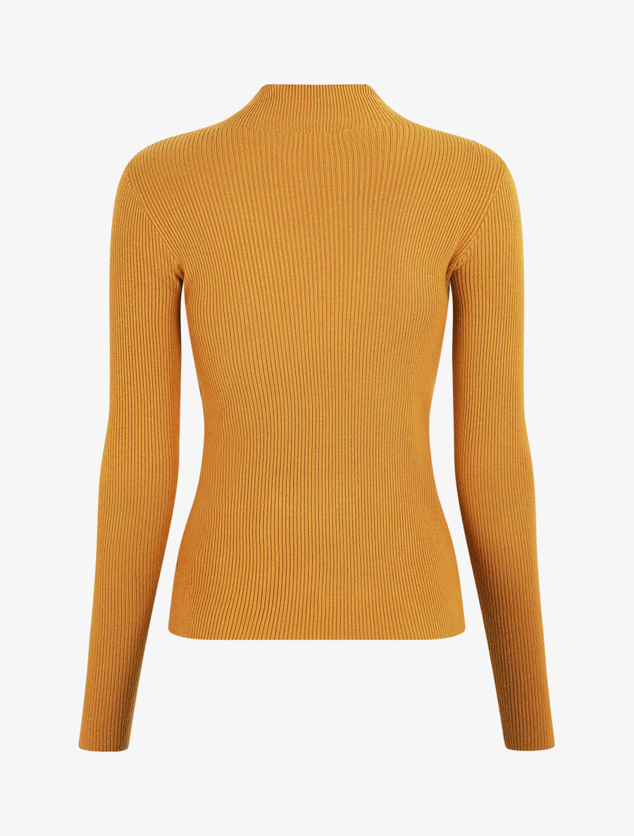 Pull col montant et décolleté ajouré - Moutarde - 2