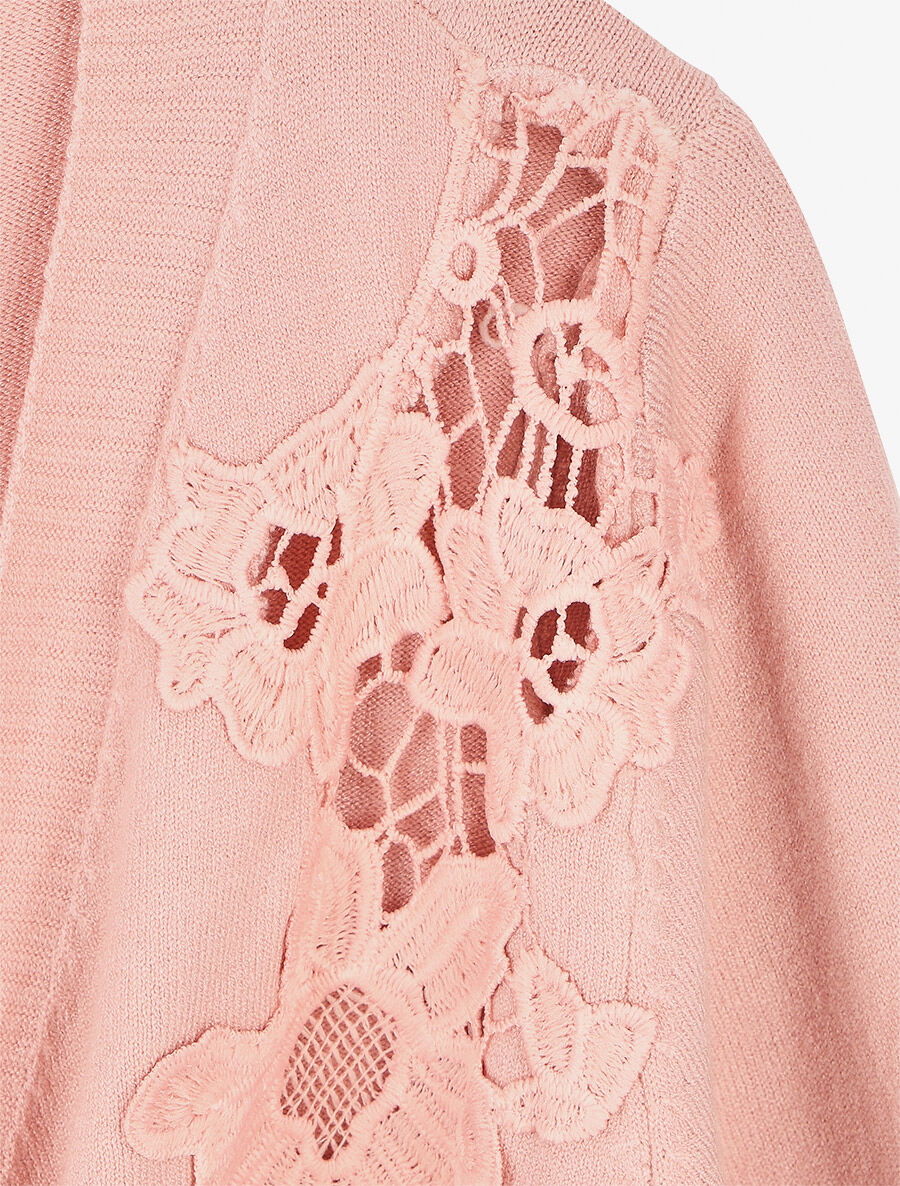 Pull cache-coeur à détail dentelle - Rose - 3