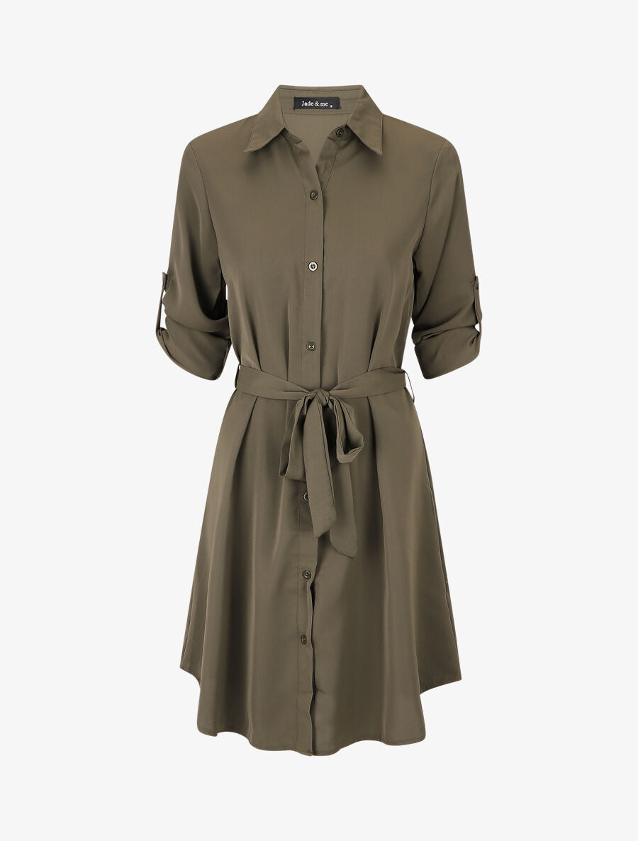Robe chemise unie coupe droite - Kaki - 5