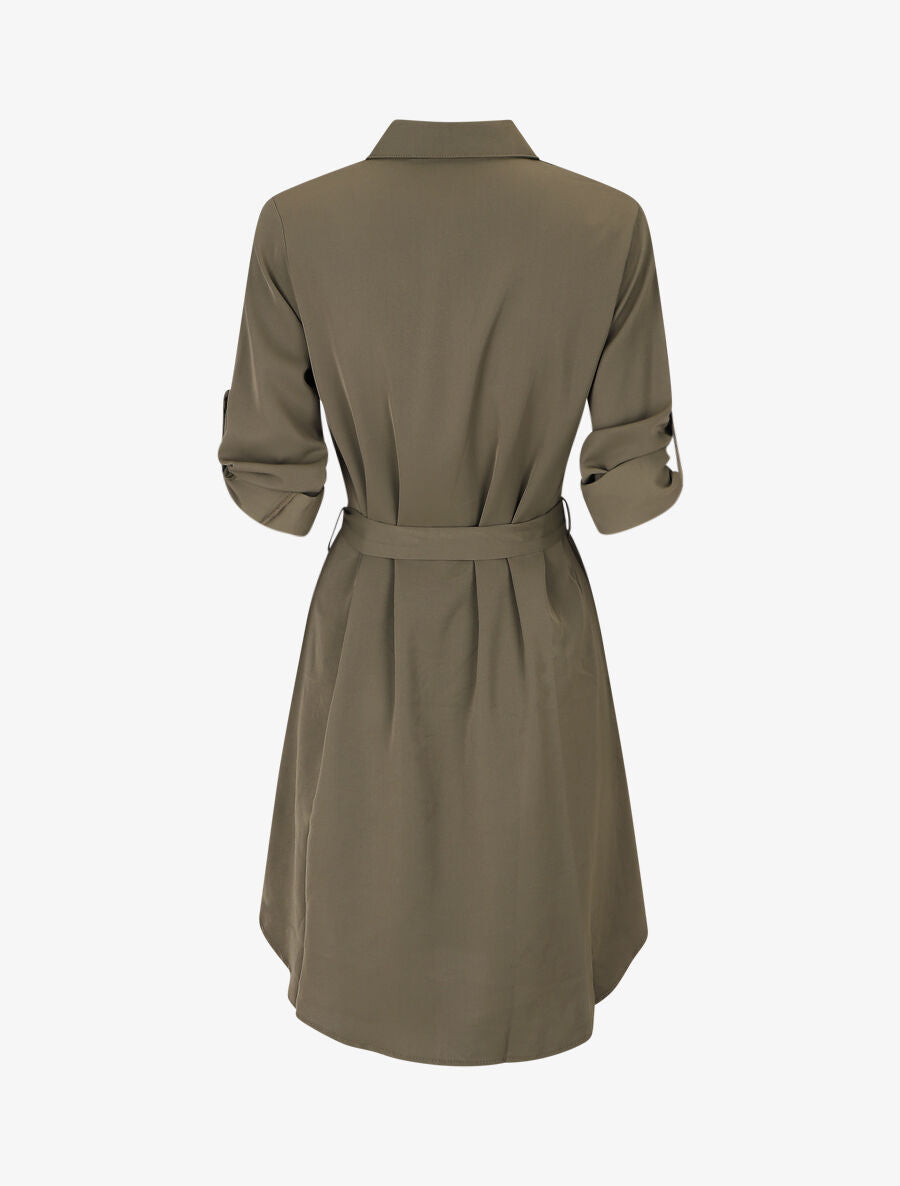 Robe chemise unie coupe droite - Kaki - 2