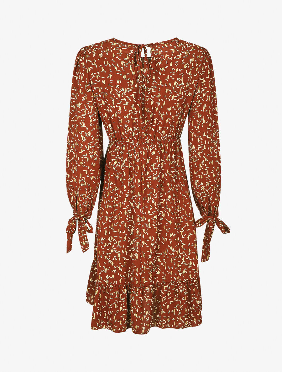 Robe évasée imprimé feuilles irisées - Marron - 2