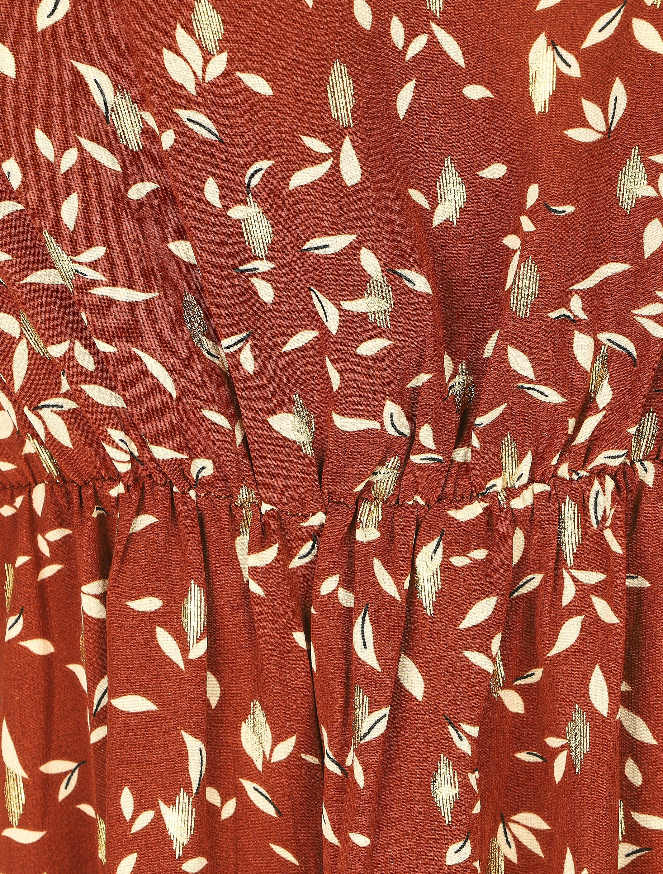 Robe évasée imprimé feuilles irisées - Marron - 3