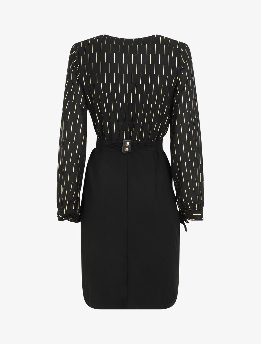 Robe mi-longue à imprimé dorés - Noir - 2